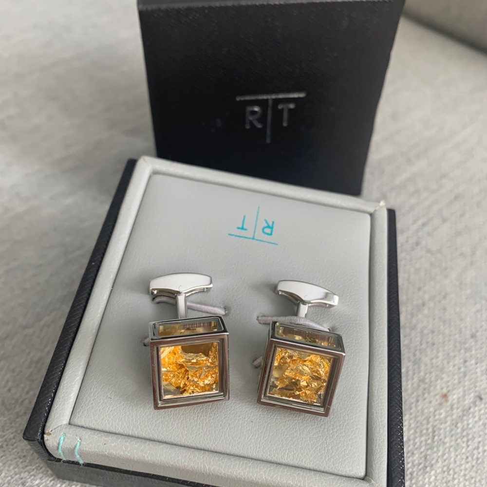 Tateossian Sterling Silver Gold Leaf Cufflinks